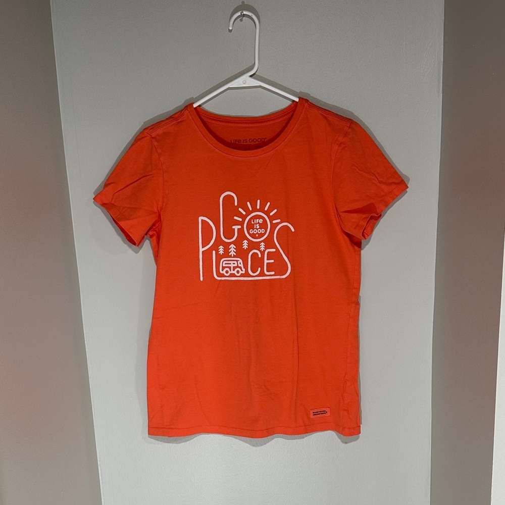 Life Is Good Vibrant Orange Tee with Graphic. Size M.